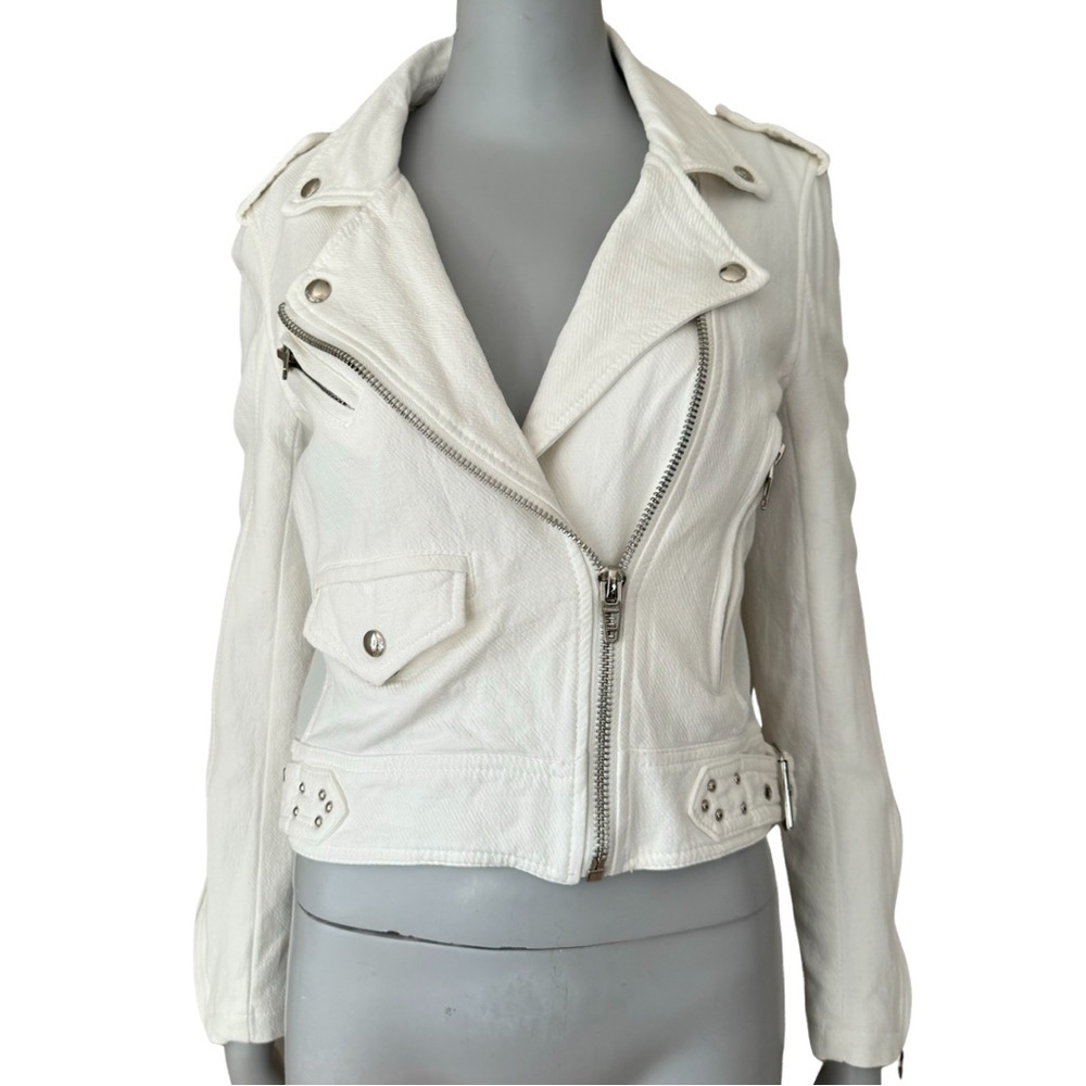 BLANKNYC Cropped Moto Bomber Jacket 100% Cotton “So Icy” White Style 68KG5172NOK